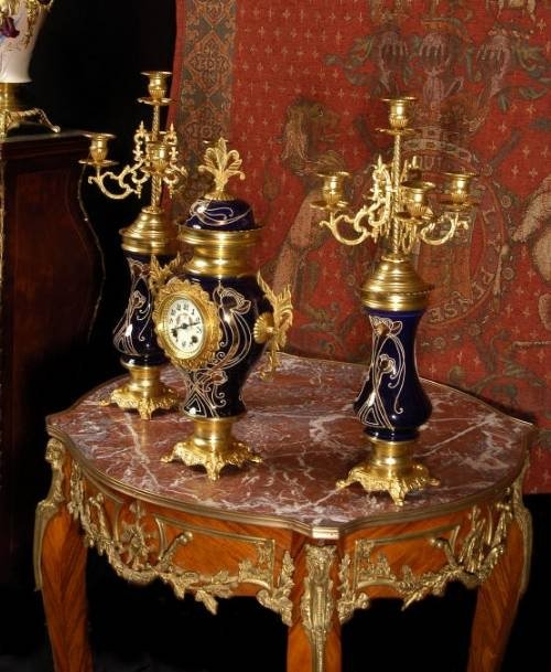 fig 1. Antique French Blue Vase Clock Set ~ French - Circa 1900 ~